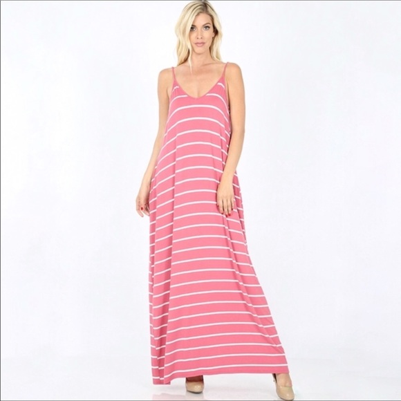 Dresses & Skirts - Pink Striped Pocket Maxi Dress